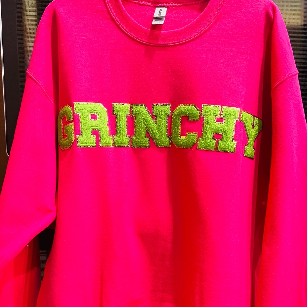GRINCHY chenille patch letter sweatshirt